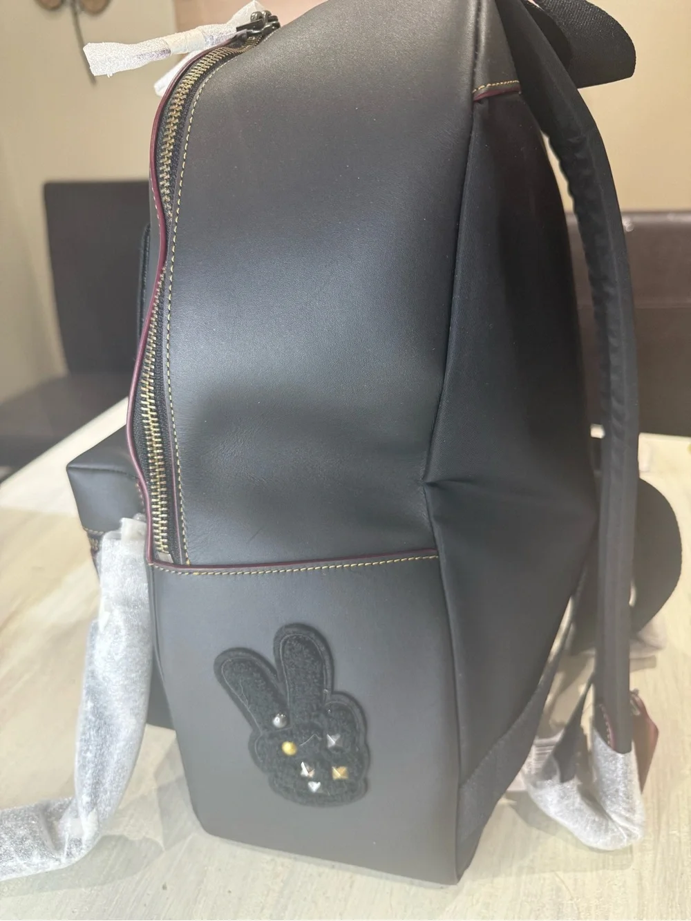 Coach Disney X Retired Black Leather Mickey Mouse Patch Backpack